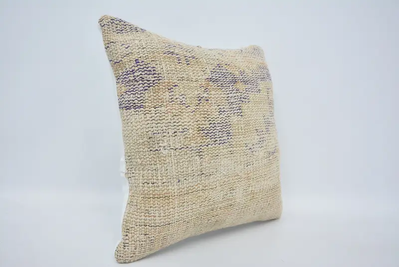 Pillow Sham, Turkish Pillow, Rustic Cushion, Ethnical Kilim Rug Pillow, Farmhouse Pillow Sham, Interior Designer Pillow, 16x16 Beige Cushion Cover - 3