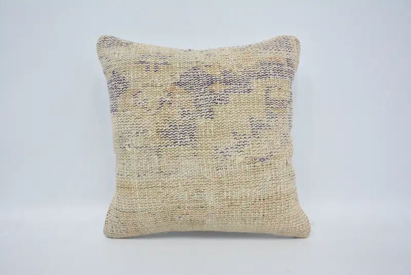 Pillow Sham, Turkish Pillow, Rustic Cushion, Ethnical Kilim Rug Pillow, Farmhouse Pillow Sham, Interior Designer Pillow, 16x16 Beige Cushion Cover - 1