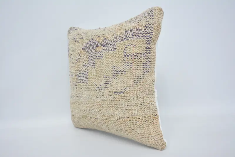 Pillow Sham, Turkish Pillow, Rustic Cushion, Ethnical Kilim Rug Pillow, Farmhouse Pillow Sham, Interior Designer Pillow, 16x16 Beige Cushion Cover - 4