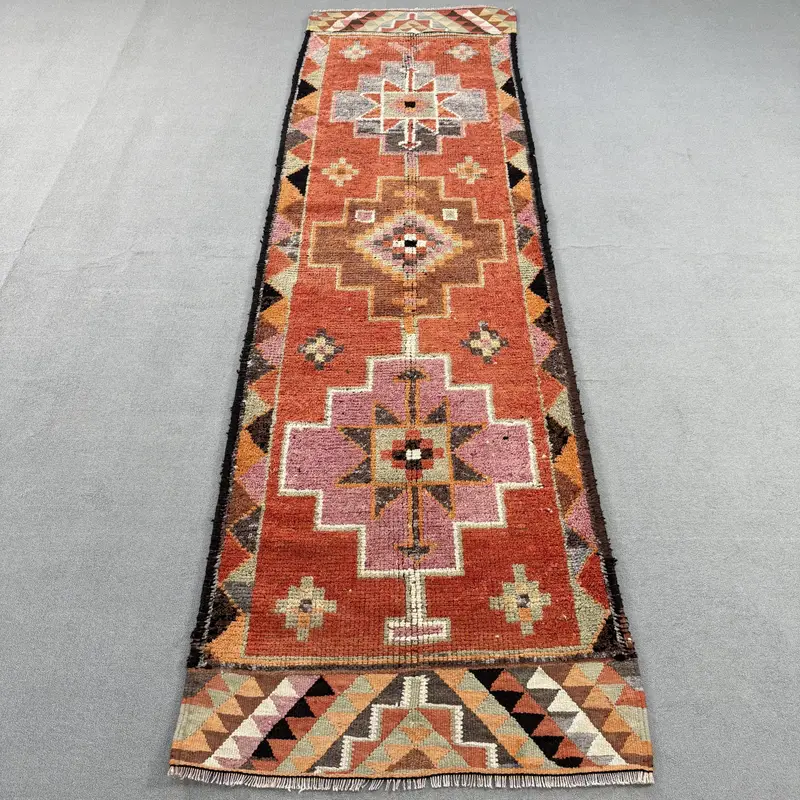 3,1 x 10,5 Fuß türkischer Läuferteppich, roter Vintage-Teppich - 1