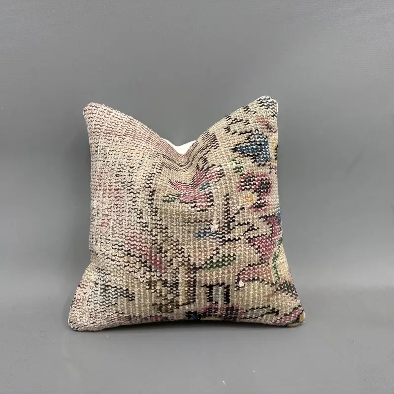 Interior Designer Pillow, Accent Throw Pillow Cover, Cushion, 12x12 Beige Pillow Cover, Ethnical Kilim Rug Pillow, Turkish Kilim Pillow - 1