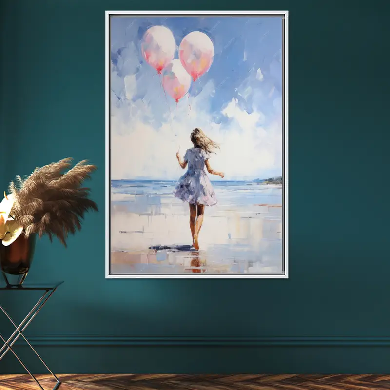 Elegant Girl Room Canvas: Blue & Pink Artistic Print