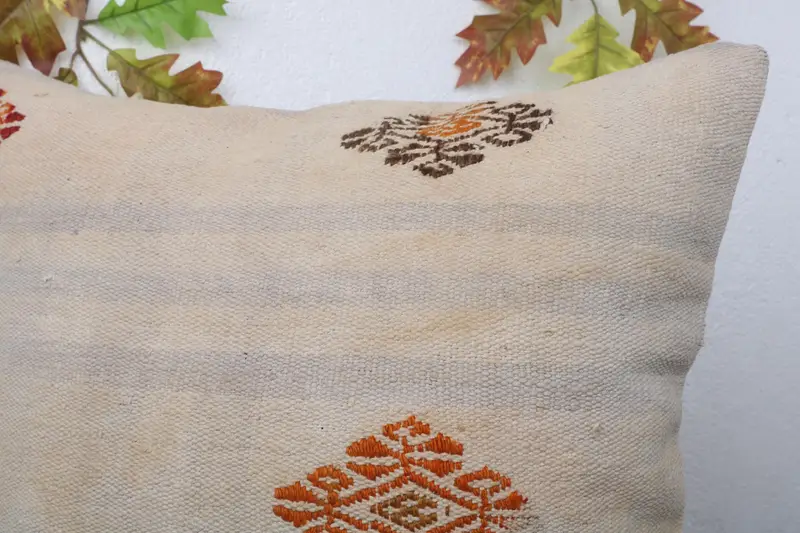 Handmade Kilim Cushion, Handwoven Pillow Cover Pillow Sham, Boho Pillow Sham Cover, Pillow Case, Turkish Kilim Pillow, 20x20 White Cushion - 5