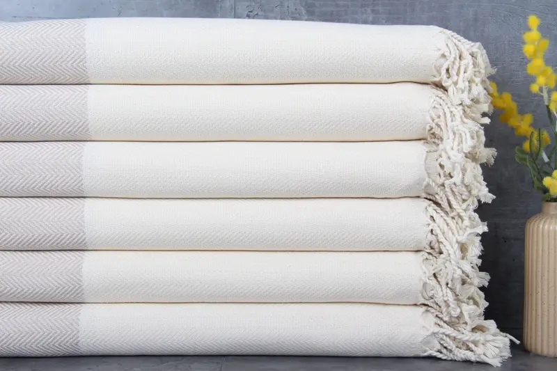 Organic Cotton Chevron Beige Beach Towel, 36x71 Inches