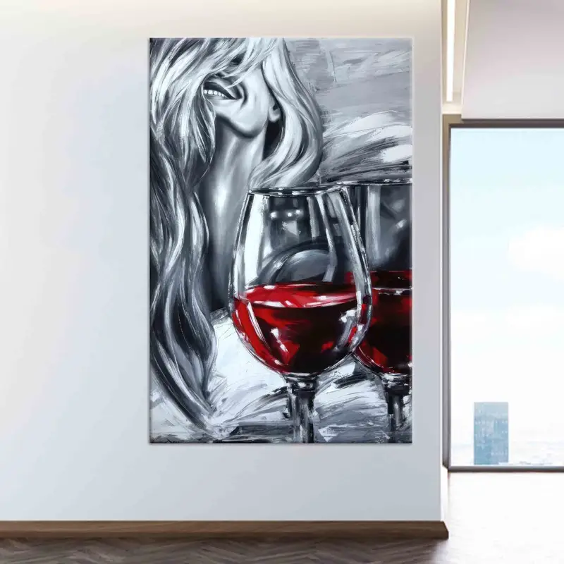 Kadın ve şarap, kız oda duvar dekoru, kadın duvar sanatı, güzel kadın poster, tuval sanatı, lüks duvar dekoru, moda duvar sanatı, modern tuval, - 6