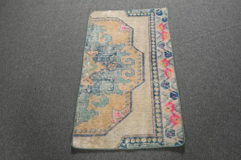 1.8x3.1 ft Turkish Rug, Vintage Small Rug, Blue Yellow Striped Rug - 1