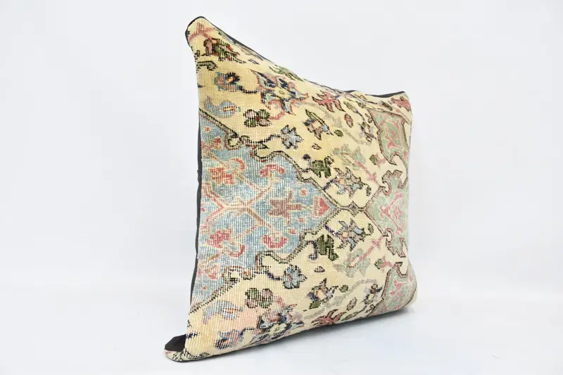 Ethnical Kilim Rug Pillow, Interior Designer Pillow, Handmade Kilim Cushion, Cushion Case, 28x28 Beige Pillow Sham, Hippie Throw Cushion - 3