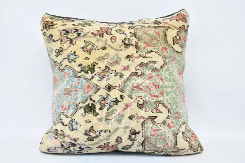 Ethnical Kilim Rug Pillow, Interior Designer Pillow, Handmade Kilim Cushion, Cushion Case, 28x28 Beige Pillow Sham, Hippie Throw Cushion - 1