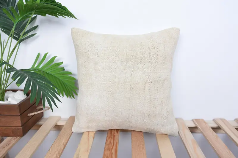 16x16 Beige Cushion Case, Sofa Bolster Pillow Case, Kilim Pillow Cover, Vintage Kilim Pillow, Handmade Kilim Cushion, Cushion - 1