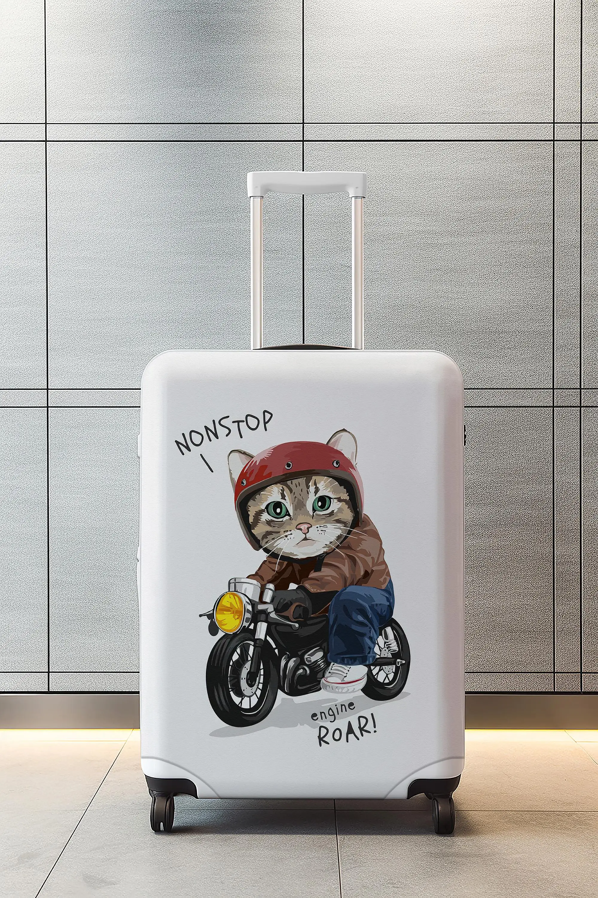 White Polyester Cat Luggage Cover, Custom Travel Suitcase Cover, Funny Animal Design - 1
