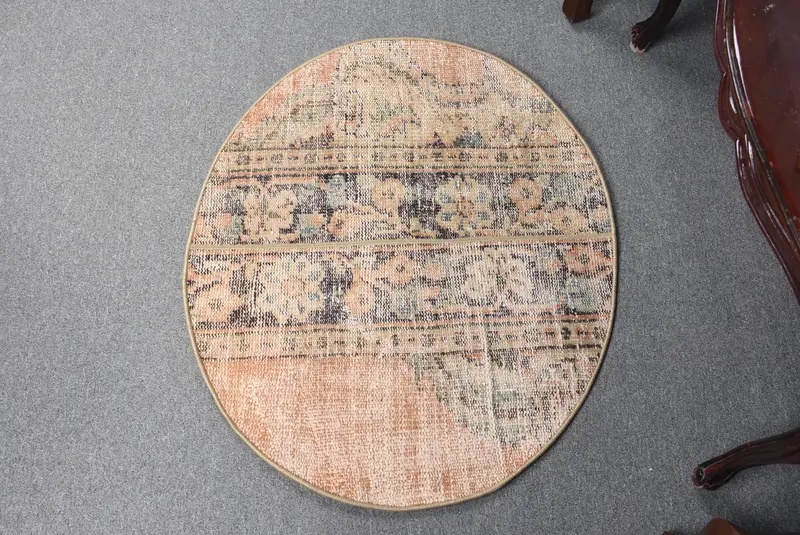 Oranger und blauer Teppich, 2,5 x 2,9 Fuß, Blumen- und geometrisches Muster