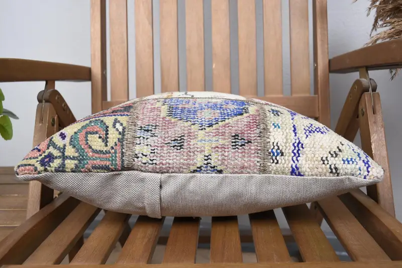 Kilim Pillow Cover, Ethnical Kilim Rug Pillow, Turkish Pillow, Patio Cushion Case, Nomadic Pillow, 16x16 Blue Cushion Case, Cushion Case - 5