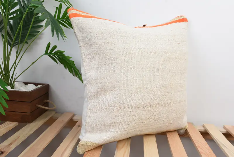 20x20 White Cushion, Vintage Kilim Pillow, Kilim Cushion Sham, Cushion, Ethnic Throw Pillow Cover, Interior Designer Pillow, Nomadic Pillow - 5