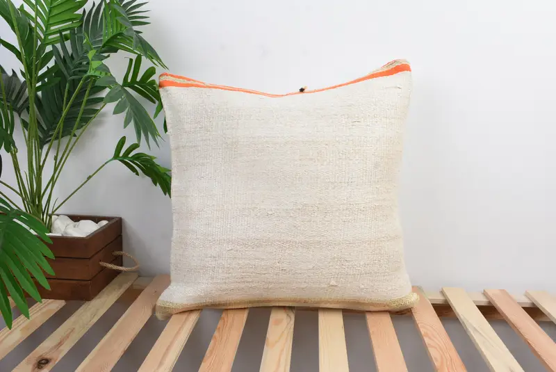 20x20 White Cushion, Vintage Kilim Pillow, Kilim Cushion Sham, Cushion, Ethnic Throw Pillow Cover, Interior Designer Pillow, Nomadic Pillow - 1