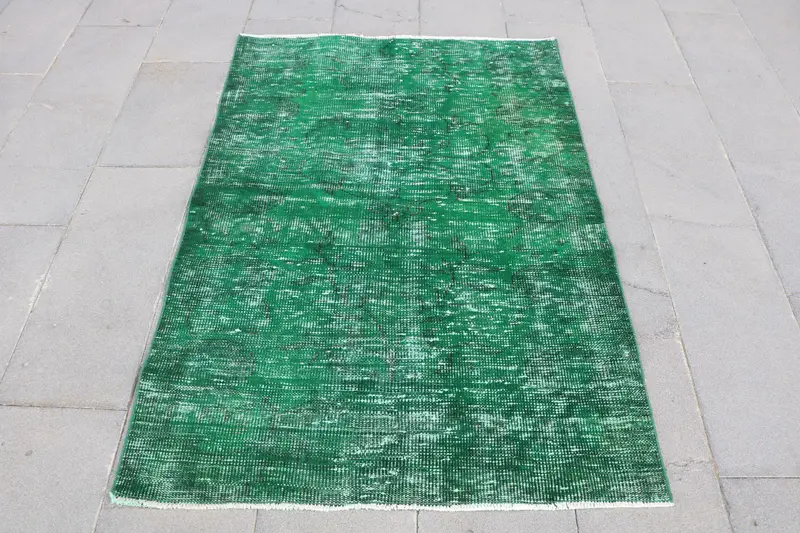 Grüner, schwarzer Blumenteppich, 3,6 x 5,1 Fuß