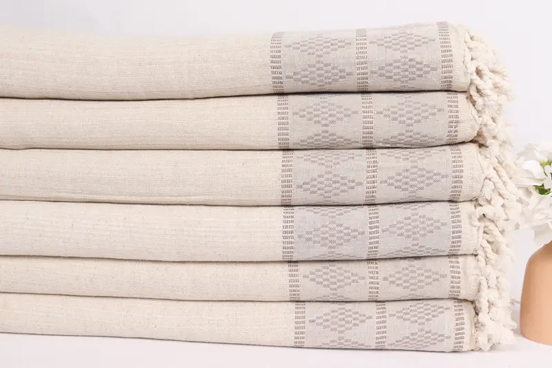 Organic Throw, Bachelorette Party Favors, Bridesmaid Gifts, Custom Shower Curtain, 100x88 Linen Kilim Design Towel, Personalized Gift, Woven Blanket - 3