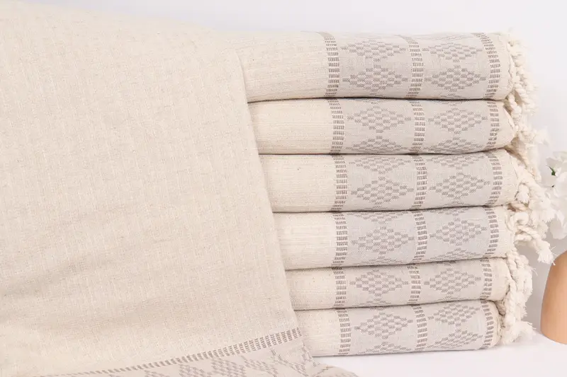 Organic Throw, Bachelorette Party Favors, Bridesmaid Gifts, Custom Shower Curtain, 100x88 Linen Kilim Design Towel, Personalized Gift, Woven Blanket - 1