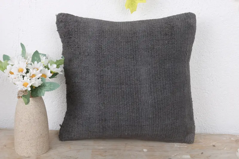 12x12 Gray Cushion Cover, Throw Kilim Pillow, Pillow Sham, Ikat Cushion Case, Vintage Kilim Throw Pillow, Kilim Pillow Cover - 2