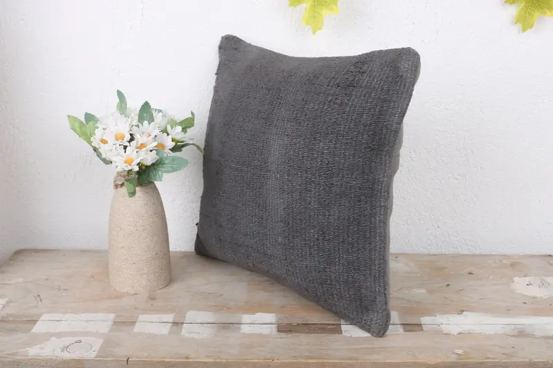 12x12 Gray Cushion Cover, Throw Kilim Pillow, Pillow Sham, Ikat Cushion Case, Vintage Kilim Throw Pillow, Kilim Pillow Cover - 4
