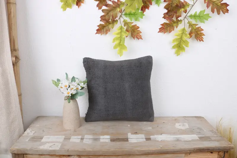 12x12 Gray Cushion Cover, Throw Kilim Pillow, Pillow Sham, Ikat Cushion Case, Vintage Kilim Throw Pillow, Kilim Pillow Cover - 1