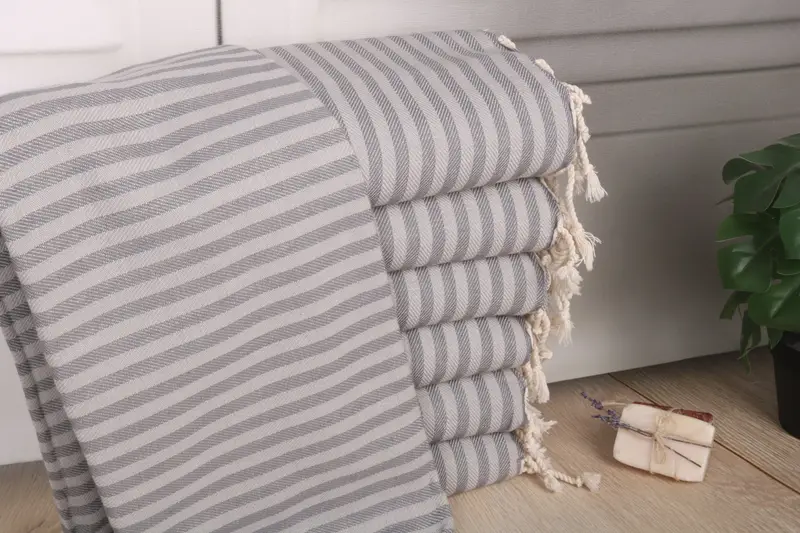 Striped Towel Personalized Turkish Cotton, Light Gray-Dark Gray, 70x40 Inches