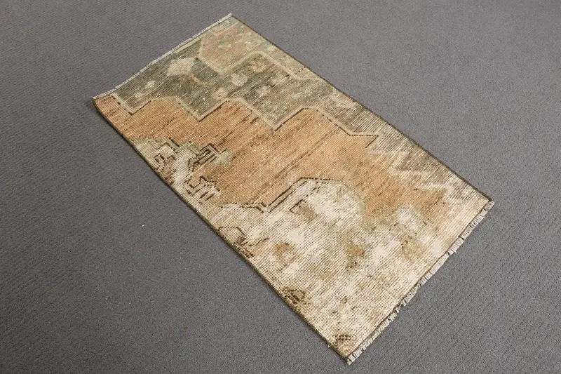 Turkish Vintage Rug, 1.8x3.2 ft Oushak Rug, Brown Green Ombré Wool Rug - 1