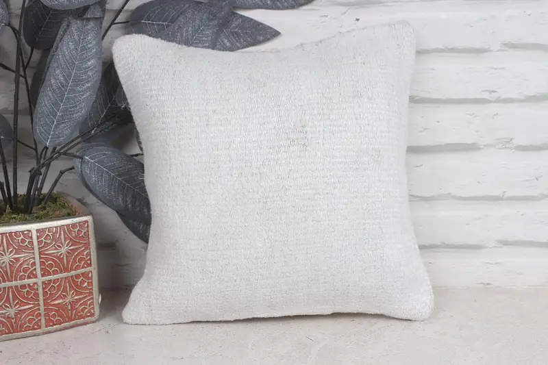 Handwoven Pillow Cover Cushion Case, Antique Pillows, 12x12 Beige Cushion Cover, Home Decor Pillow, Vintage Pillow, Cushion - 1