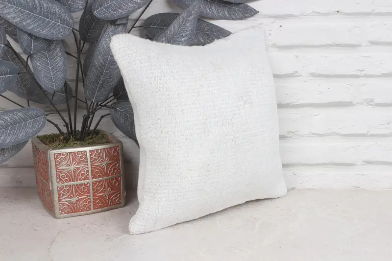 Handwoven Pillow Cover Cushion Case, Antique Pillows, 12x12 Beige Cushion Cover, Home Decor Pillow, Vintage Pillow, Cushion - 4