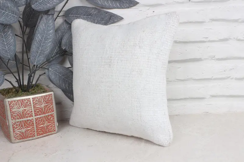 Handwoven Pillow Cover Cushion Case, Antique Pillows, 12x12 Beige Cushion Cover, Home Decor Pillow, Vintage Pillow, Cushion - 3