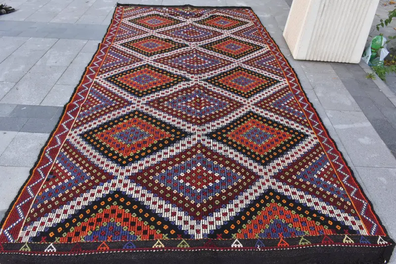 Vintage Oversize Rug, 6x12 ft Turkish Rug, Red Oushak Wool Rug - 1