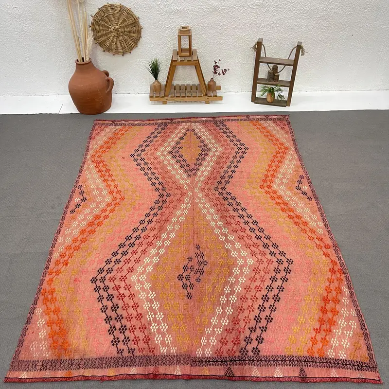 6.2x8.5 ft Vintage Büyük Halı, Türk Kırmızı İkat Halı - 1