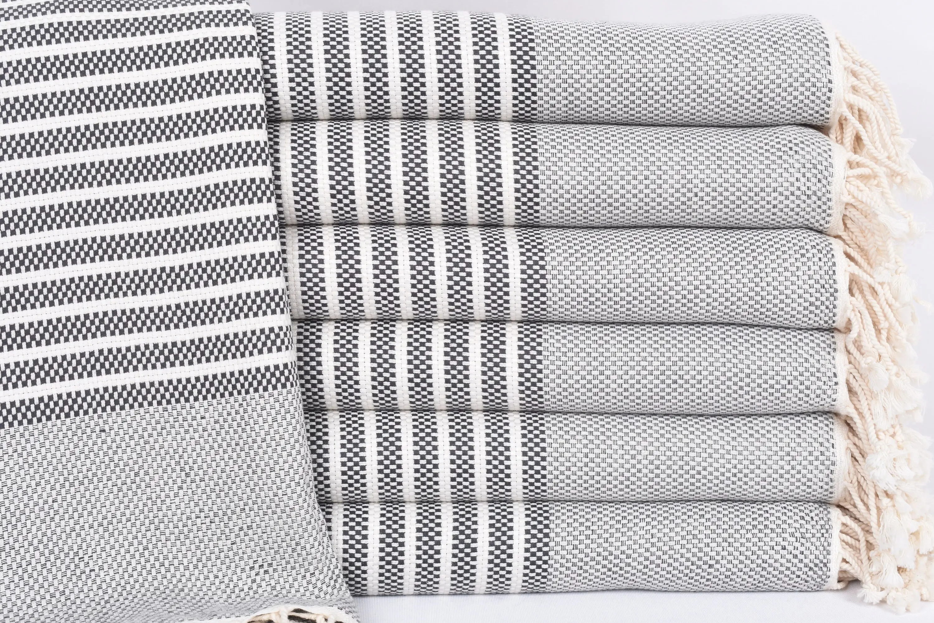 Personalized Beach Towel Organic Cotton Black Stripes, 75x40 Inches - 1