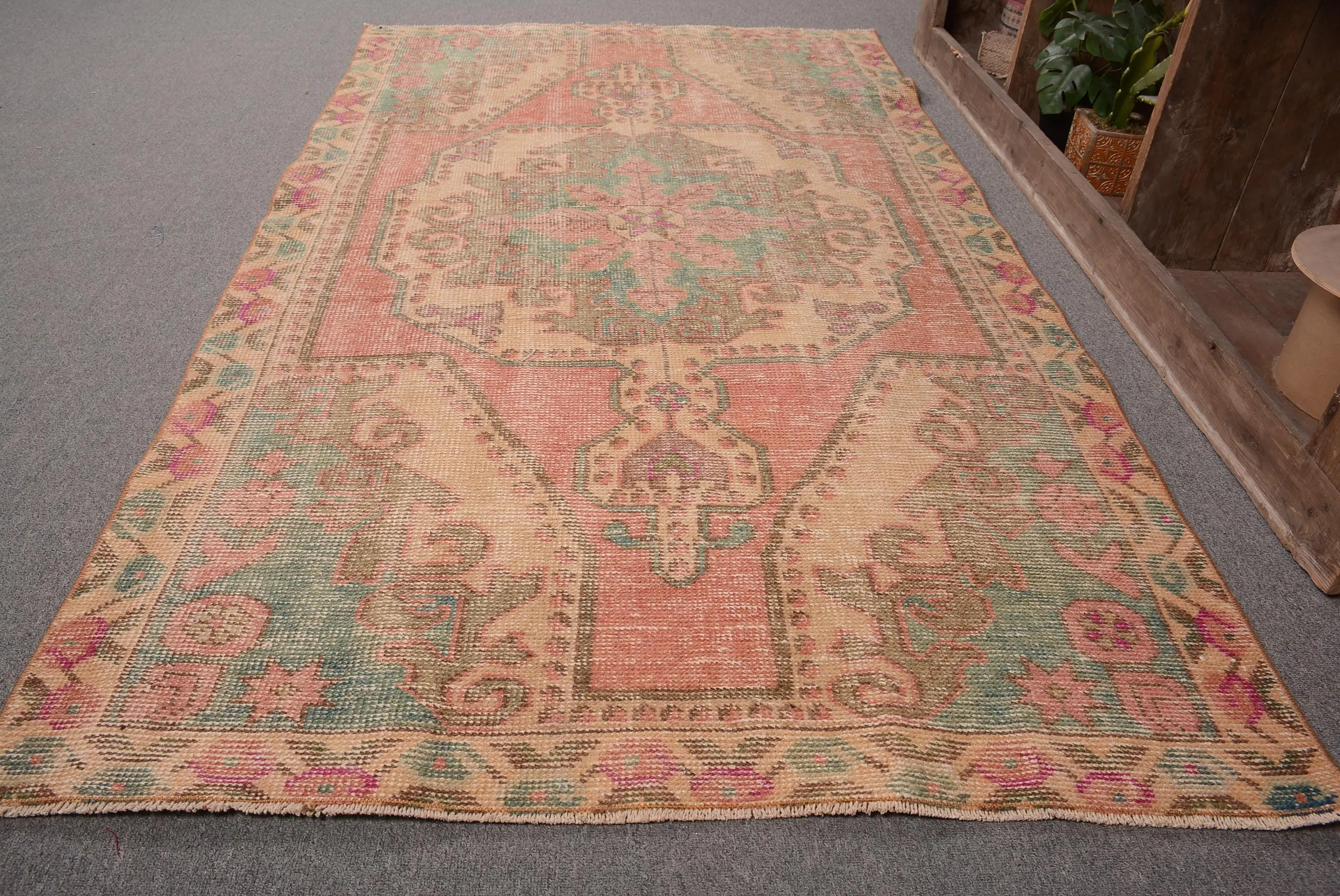 3.7x7 ft Vintage Rug, Red Floral Turkish Wool Rug - 1