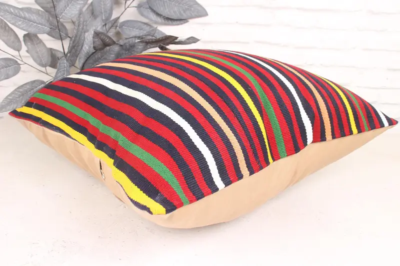 Cozy Throw Pillow Sham, Turkish Kilim Pillow, Boho Pillow Sham Cover, Handmade Kilim Cushion, Pillow Cover, 24x24 Yellow Pillow - 6