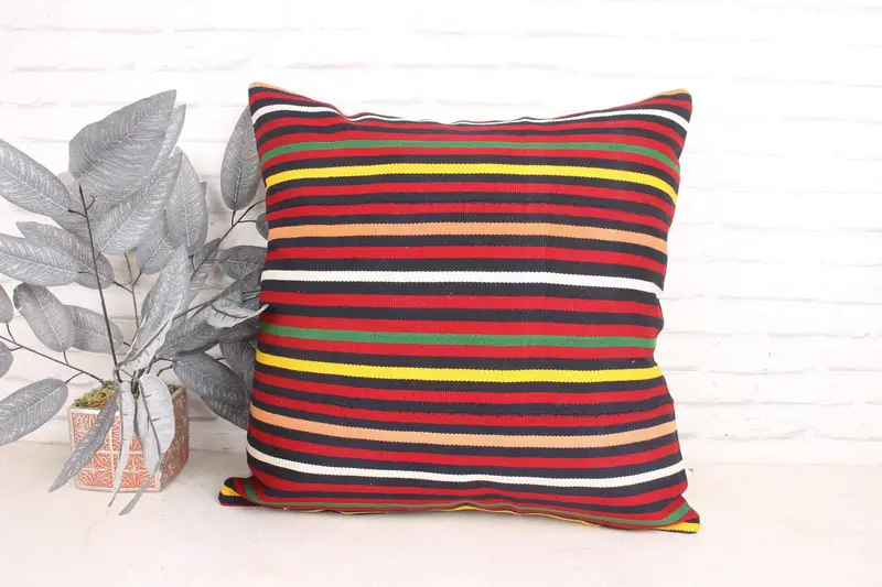 Cozy Throw Pillow Sham, Turkish Kilim Pillow, Boho Pillow Sham Cover, Handmade Kilim Cushion, Pillow Cover, 24x24 Yellow Pillow - 1
