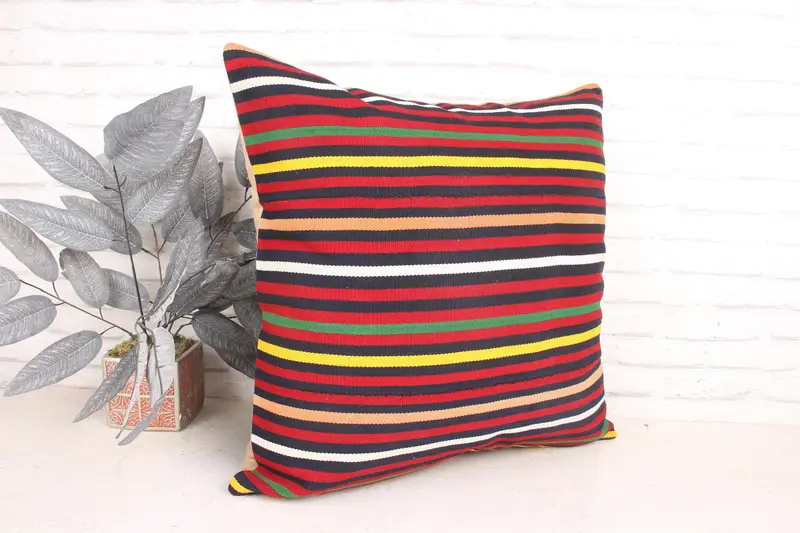 Cozy Throw Pillow Sham, Turkish Kilim Pillow, Boho Pillow Sham Cover, Handmade Kilim Cushion, Pillow Cover, 24x24 Yellow Pillow - 3