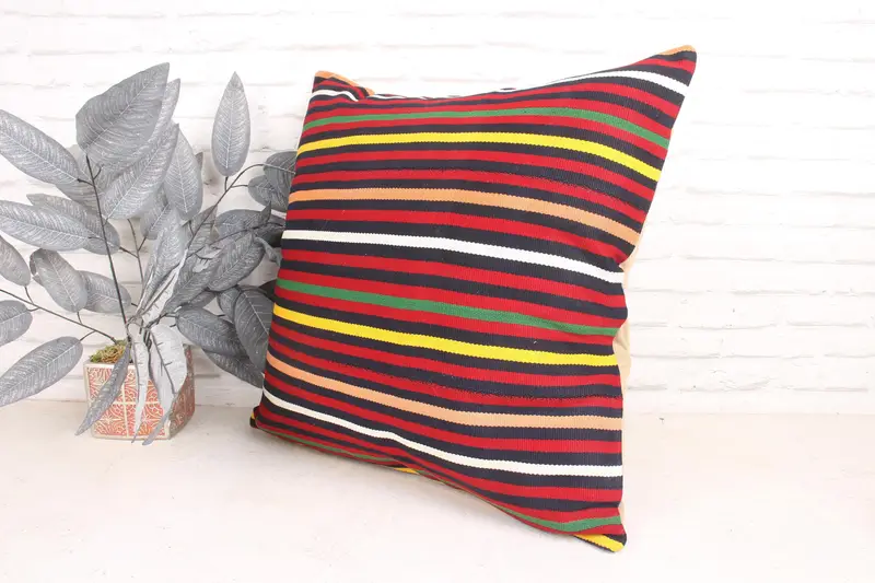 Cozy Throw Pillow Sham, Turkish Kilim Pillow, Boho Pillow Sham Cover, Handmade Kilim Cushion, Pillow Cover, 24x24 Yellow Pillow - 4