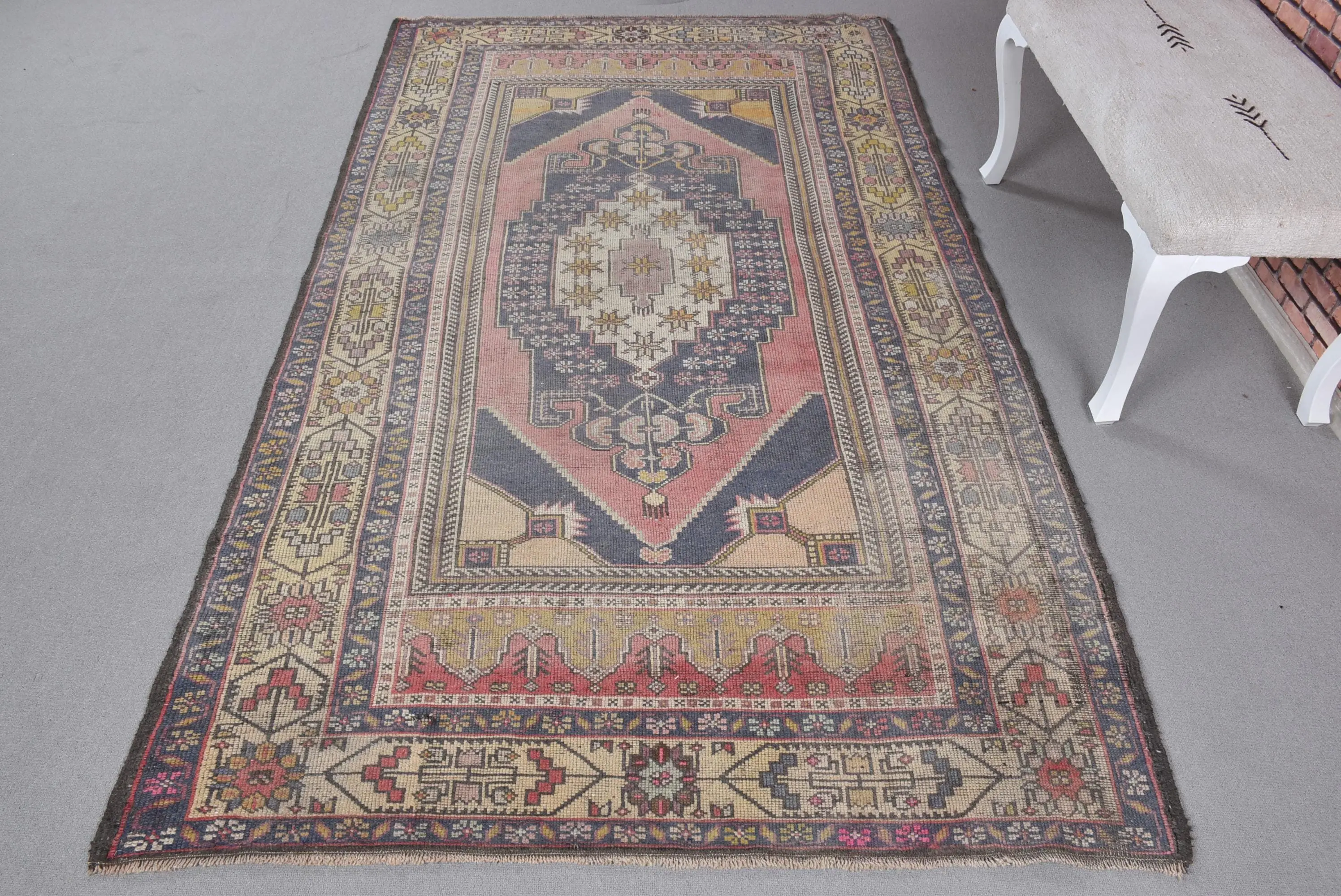 4.7x8.3 ft Turkish Vintage Rug, Area Rug, Red Blue Animal Print Wool Rug - 1