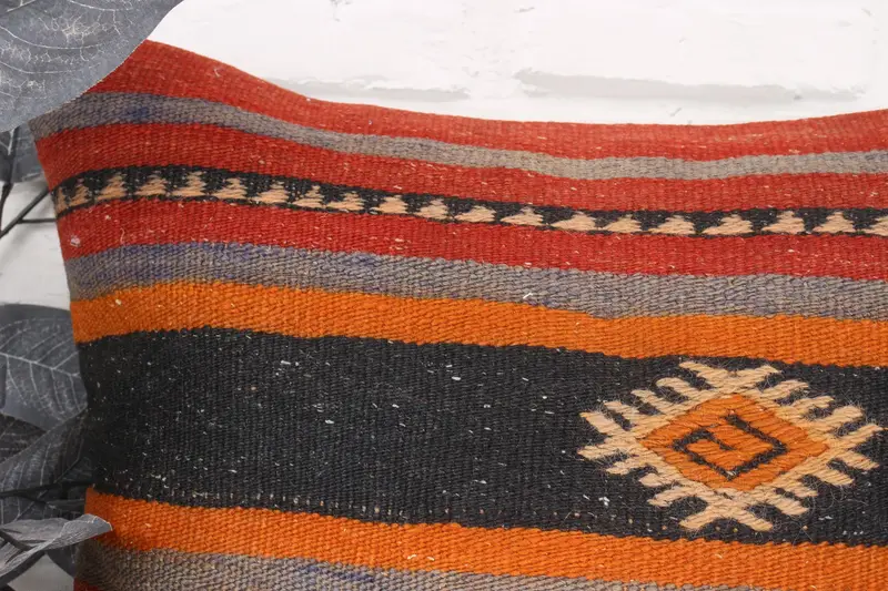 Vintage Pillow, 18x18 Orange Pillow Case, Cushion, Living Room Throw Pillow Sham, Home Decor Pillow, Ethnical Kilim Rug Pillow - 2