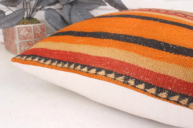 Vintage Pillow, 18x18 Orange Pillow Case, Cushion, Living Room Throw Pillow Sham, Home Decor Pillow, Ethnical Kilim Rug Pillow - 7