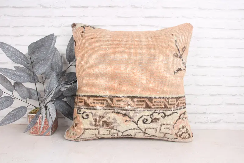 24x24 Orange Cushion Cover, Home Decor Pillow, Vintage Kilim Throw Pillow, Lounge Throw Pillow Case, Antique Pillows, Cushion Case - 1