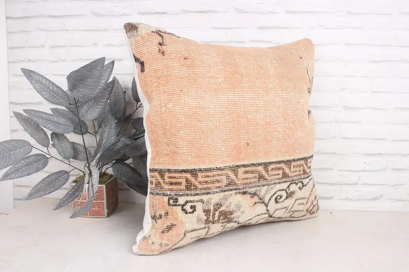 24x24 Orange Cushion Cover, Home Decor Pillow, Vintage Kilim Throw Pillow, Lounge Throw Pillow Case, Antique Pillows, Cushion Case - 3