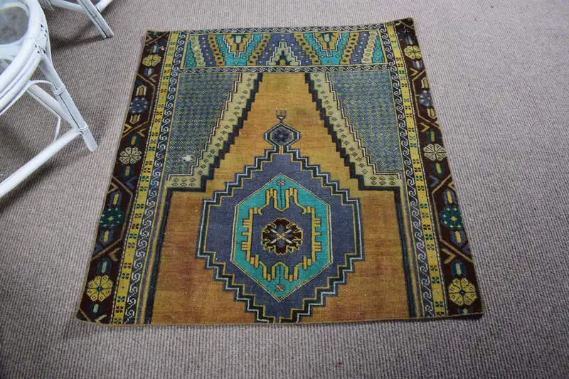 3,3x3,6 ft kleiner Vintage Teppich, türkisch blauer marokkanischer Teppich - 1