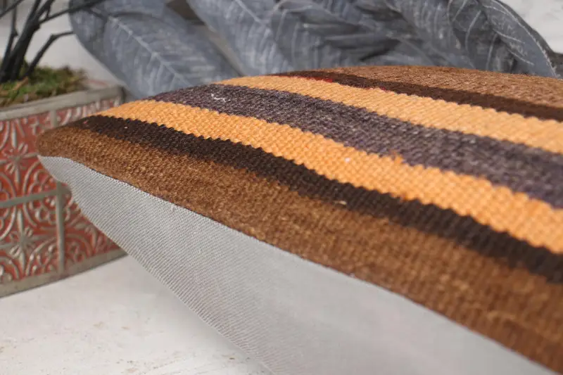Boho Pillow Sham Cover, Cushion Cover, Rustic Cushion Case, Ethnical Kilim Rug Pillow, Pillow for Couch, 12x24 Brown Pillow Cover - 7