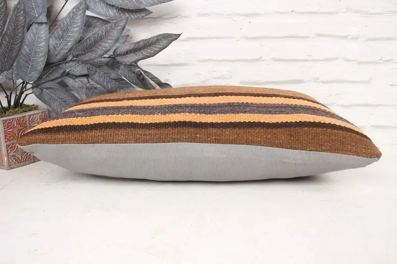 Boho Pillow Sham Cover, Cushion Cover, Rustic Cushion Case, Ethnical Kilim Rug Pillow, Pillow for Couch, 12x24 Brown Pillow Cover - 5