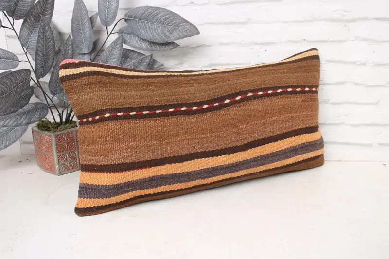 Boho Pillow Sham Cover, Cushion Cover, Rustic Cushion Case, Ethnical Kilim Rug Pillow, Pillow for Couch, 12x24 Brown Pillow Cover - 3