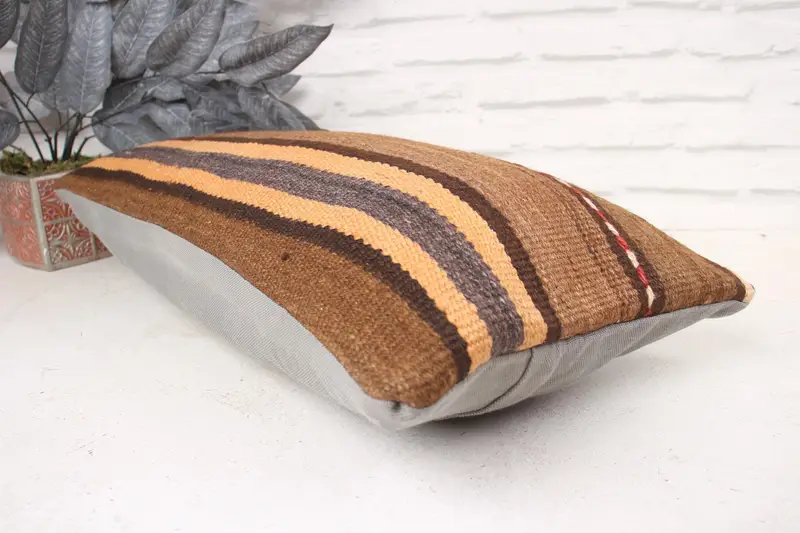Boho Pillow Sham Cover, Cushion Cover, Rustic Cushion Case, Ethnical Kilim Rug Pillow, Pillow for Couch, 12x24 Brown Pillow Cover - 6