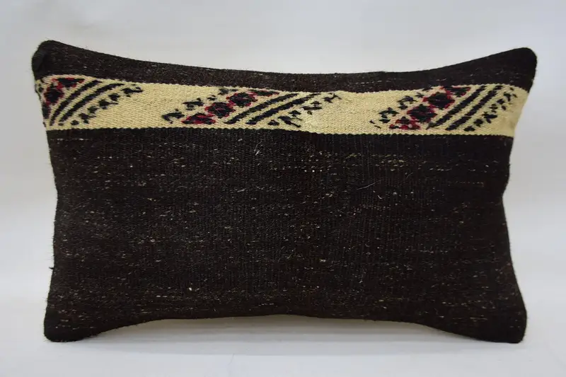 Throw Kilim Pillow, 12x20 Brown Pillow Sham, Gift Pillow, Cushion, Office Chair Pillow, Crochet Pattern Pillow Case, Pillow for Couch - 1