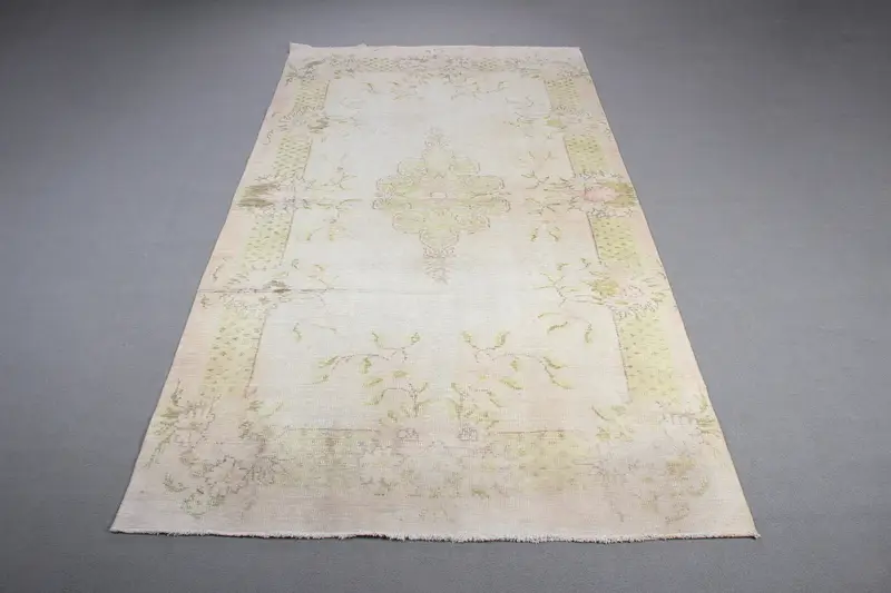 Oushak Vintage Halı, 5.8x10.7 ft Türk Halısı, Beyaz Çizgili Yün Halı - 1