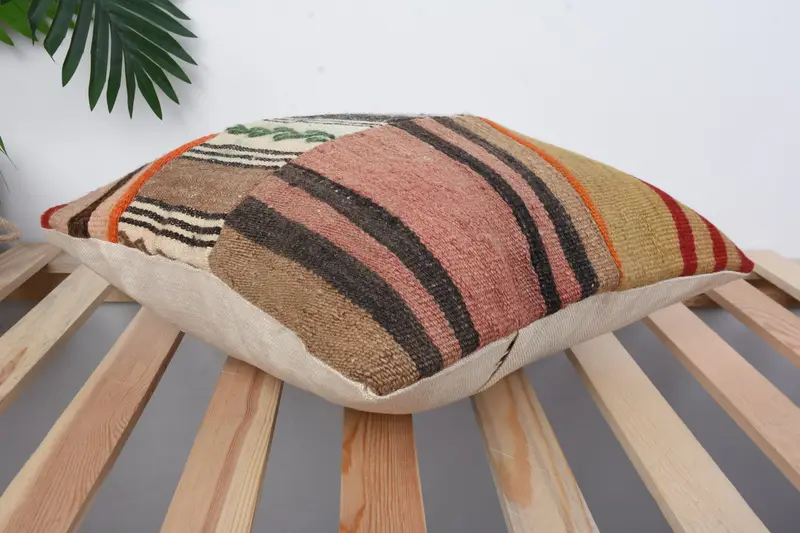 Cushion, 16x16 Brown Cushion, Kilim Rug Pillow Case, Turkish Pillow, Sofa Cushion Cover, Boho Pillow Sham Cover, Interior Designer Pillow - 6